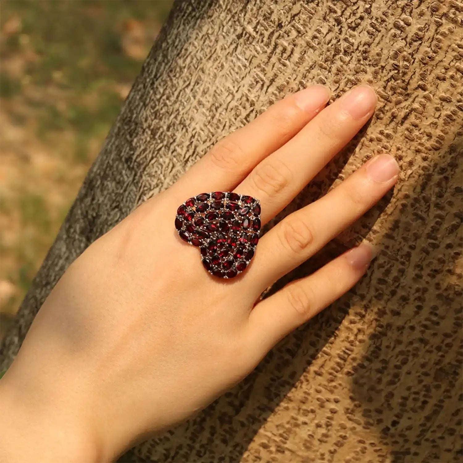 Big Heart Shape Garnet Sterling Silver Ring